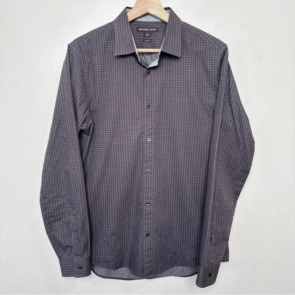 Michael Kors Mens Medium Slim Fit Patterned Printed Button Shirt
